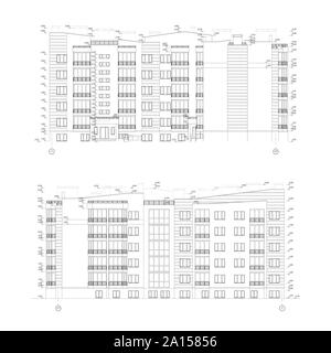 Immeuble de plusieurs étages, la section d'architecture détaillée dessin technique, plan vectoriel Illustration de Vecteur
