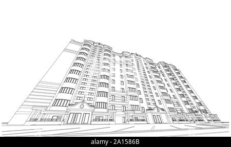 Immeuble de plusieurs étages, la section d'architecture détaillée dessin technique, plan vectoriel Illustration de Vecteur