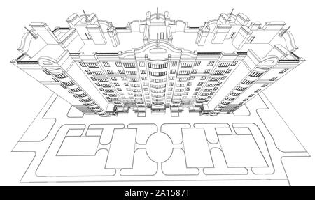 Immeuble de plusieurs étages, la section d'architecture détaillée dessin technique, plan vectoriel Illustration de Vecteur