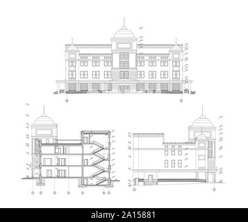 Immeuble de plusieurs étages, la section d'architecture détaillée dessin technique, plan vectoriel Illustration de Vecteur