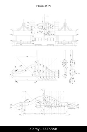 Fronton architectural détaillé plan d'immeuble de plusieurs étages plan vectoriel. Formation en architecture. Illustration de Vecteur
