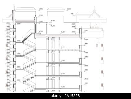 Immeuble de plusieurs étages, la section d'architecture détaillée dessin technique, plan vectoriel Illustration de Vecteur