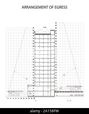 Vector illustration d'arrangement / sortie d'évacuation d'urgence dimensions / map Illustration de Vecteur