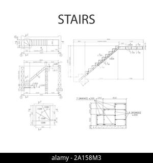 Plan d'architecture détaillée d'escaliers, industrie de la construction vector Illustration de Vecteur