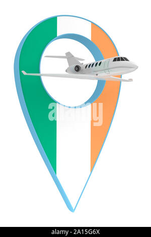 Avion privé avec code pin drapeau navigation l'Irlande. Le rendu 3D Banque D'Images