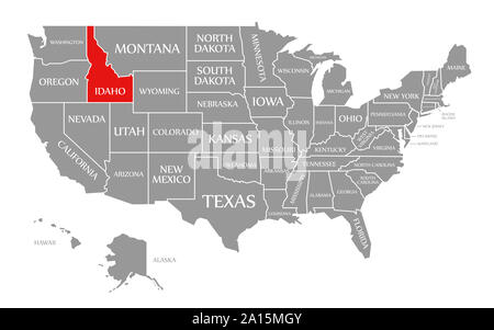 L'Idaho a souligné en rouge carte des États-Unis d'Amérique Banque D'Images