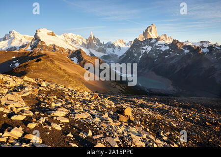 Fitz Roy et Cerro Torre Montagnes, Parc National Los Glaciares, Patagonie, Argentine Banque D'Images