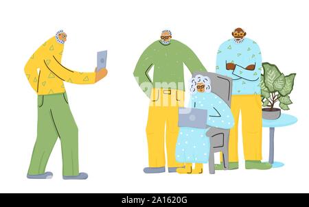 Les amis. Groupe de personnes âgées de prendre une photo. Télévision vecteur illustration. Illustration de Vecteur