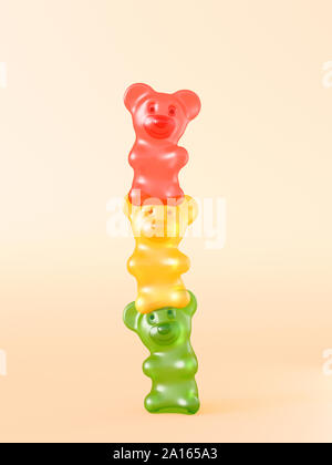 Le rendu des trois ours gummi sur le dessus de l'autre Banque D'Images