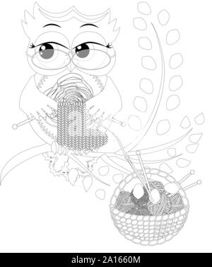 Livre de coloriage pour les enfants plus âgés et les adultes. Coloriage avec cute owl. Illustration de Vecteur