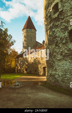 Les murs de la vieille ville de Tallinn à tours, l'Estonie Banque D'Images