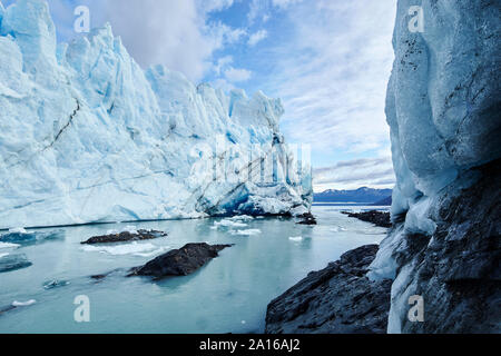 L'avant du Glacier Perito Moreno, Canal de los Tempanos, Parc National Los Glaciares, Patagonie, Argentine Banque D'Images