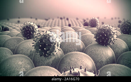 Domaine de cellules, les virus attaquent les cellules, action du système immunitaire humain Banque D'Images