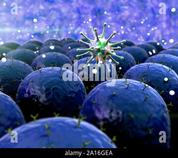 Domaine des cellules avec des récepteurs, les droits de l'attaque du système immunitaire le virus, leucocytes s'attaquent aux virus Banque D'Images