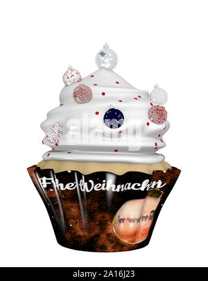 Délicieux petit gâteau pour Noël avec des boules de Noël. Le rendu 3D isolated on white Banque D'Images