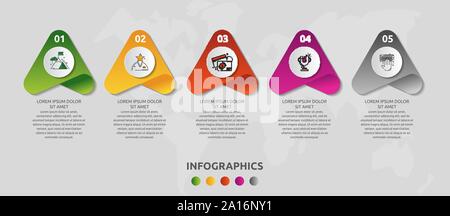 Vector infographic template avec triangles et cinq cercles. Concept géométrique d'affaires avec 5 options, certaines parties, comme suit. Utilisé comme calendrier, workflow Illustration de Vecteur
