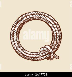 Capital de décoration Marine lettre Q. ancien style. Les vagues et la mer en lettre. Old Vintage de caractères. Modifiable et monogramme en couches. Hand drawn Illustration de Vecteur