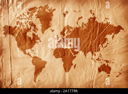 Close up of Vintage carte du monde 2D art Banque D'Images