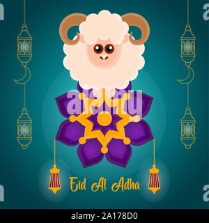 L'Eid al Adlha poster avec un bélier et l'arabesque - Vector illustration Illustration de Vecteur