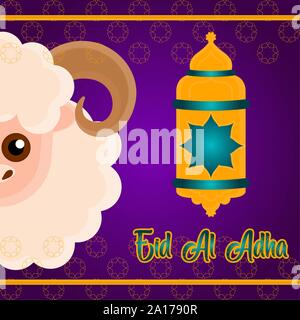 L'Eid al Adlha poster avec un bélier et de la lanterne - Vector illustration Illustration de Vecteur