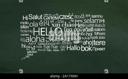 Bulle de blanc bonjour mots sur différentes langues Banque D'Images