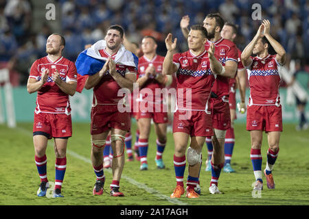 Saitama, Japon. Sep 24, 2019. Les joueurs russes après avoir terminé les fans accueillent la Coupe du Monde de Rugby 2019 extérieure une correspondance entre la Russie et les Samoa au stade de Rugby Kumagaya, près de Tokyo. La Russie bat les Samoa 34-9. Credit : Rodrigo Reyes Marin/ZUMA/Alamy Fil Live News Banque D'Images