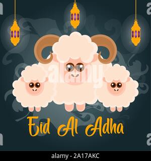 L'Eid al Adlha poster avec ram et moutons - Vector illustration Illustration de Vecteur