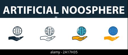 Noosphère artificielle icon set. Symbole Premium dans différents styles d'icônes technologie fintech collection. Noosphère artificielle remplie l'icône de création Illustration de Vecteur