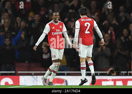 Londres, Angleterre le 24 septembre Joe Willock (28) d'Arsenal célèbre après avoir marqué un but pour le rendre 3-0 lors du match de coupe entre Carabao Arsenal et Nottingham Forest à l'Emirates Stadium, Londres, le mardi 24 septembre 2019. (Crédit : Jon Hobley | MI News) photographie peut uniquement être utilisé pour les journaux et/ou magazines fins éditoriales, licence requise pour l'usage commercial Crédit : MI News & Sport /Alamy Live News Banque D'Images