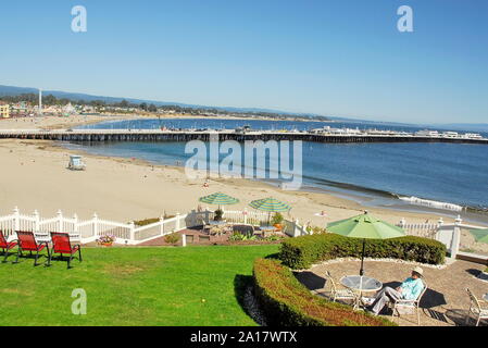 Motifs de la mer et du sable de Inn above Cowell Beach dans la ville de Santa Cruz, sur la baie de Monterey, Californie Banque D'Images