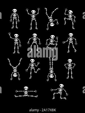 La danse des squelettes. Funny dancing skeleton vector illustration fond. le jour de la mort. La course et le saut des squelettes blancs. Happy Halloween. Illustration de Vecteur