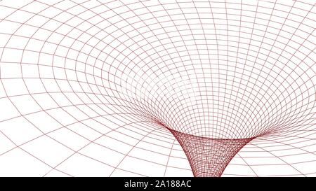 Trou noir dans wireframed grille rouge - le rendu 3D illustration Banque D'Images