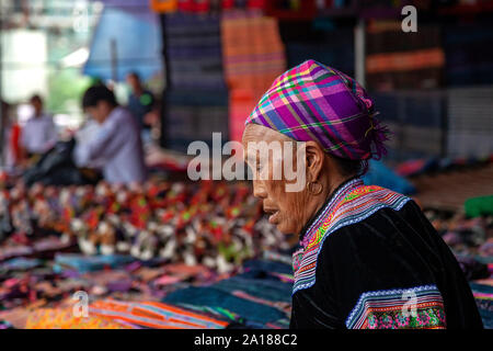 Marché du dimanche de Bac Ha ville, dans Lao Cai province, dans le nord-ouest montagneux du Vietnam. De nombreuses tribus ethniques sont réunis ici les jours de marché. Banque D'Images