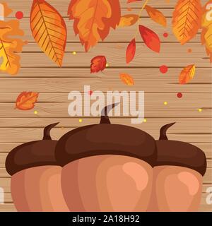 Feuilles d'automne et les écrous en saison modèle en bois Illustration de Vecteur