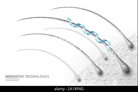 Protection des cheveux technologie cosmétique concept 3D. Soins de beauté pour la réparation de la structure des follicules pileux. Anatomie brins médecine rendu vecteur Illustration de Vecteur