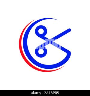 Ciseaux coupe symbole vecteur symbole circulaire Modèle de conception de logo graphique Illustration de Vecteur