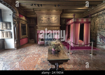 Europe France Chenonceaux : 2019-07 la magnifique chambre à coucher du fils illégitime de Henry IV, roi de France, César de Vendôme, dans le château de C Banque D'Images