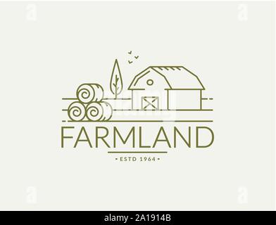 Logo de ferme isolé sur fond blanc. Emblème de ligne avec des balles de ferme et de foin pour les produits naturels, les aliments biologiques ou le marché agricole. Vecteur. Illustration de Vecteur