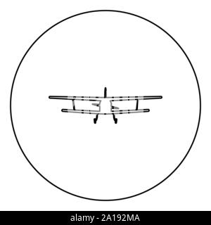 Vue d'avion avec des avions légers avant machine volante civile dans l'icône Contour rond cercle couleur noir style télévision illustration vectorielle simple image Illustration de Vecteur