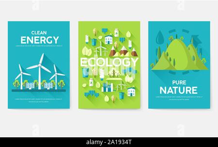 Cartes d'information de l'écologie. Modèle écologique d'flyear, magazines, affiches, bannières, couverture de livre. Eco concept infographique arrière-plan. Illustrations Mise en page pages modernes avec typographie Illustration de Vecteur