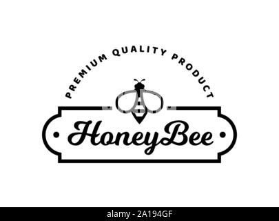 Emblème de vecteur avec les produits du miel abeille. Modèle de logo. Panneau noir isolé sur un fond blanc. Illustration de Vecteur