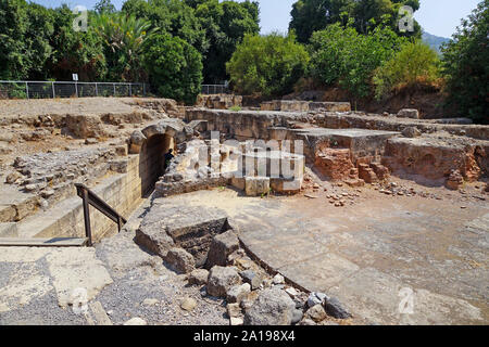 Le Palais d'Agrippa II à partir du premier siècle de notre ère, des vestiges de l'entrée principale. Photographié à l'Hermon réserve naturelle et archéologique de flux Banque D'Images