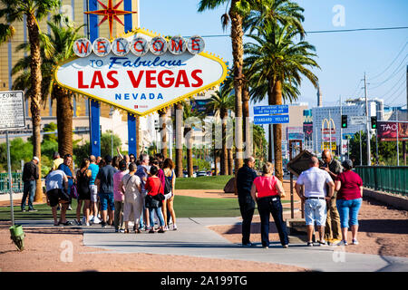 Bienvenue à Las Vegas - Das erste Willkommensschild der Stadt. Bekannteste und das Wahrzeichen Sehenswürdigkeit Spielerstadt dans Las Vegas Nevada / USA Banque D'Images