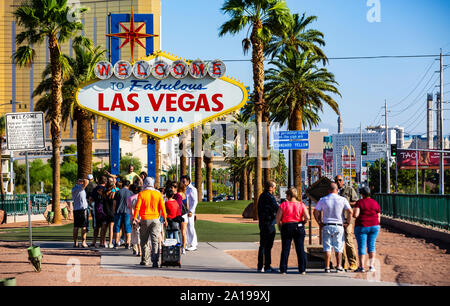 Bienvenue à Las Vegas - Das erste Willkommensschild der Stadt. Bekannteste und das Wahrzeichen Sehenswürdigkeit Spielerstadt dans Las Vegas Nevada / USA Banque D'Images