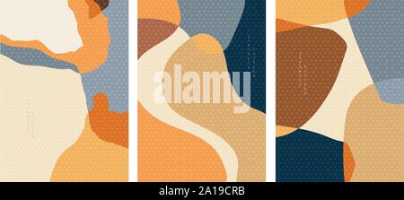 Abstract background vector avec motif japonais. Modele de courbe. Éléments de forme gris et jaune. Illustration de Vecteur