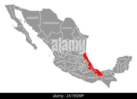 Veracruz a mis en lumière rouge dans la carte du Mexique Banque D'Images