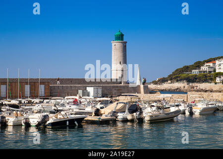 Le phare de la plage de Cassis, Bouches-du-Rhône, Provence-Alpes-Côte d'Azur, dans le sud de la France, France, Europe Banque D'Images
