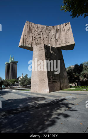 Monumento a Jorge Juan y Santacilia, Monument de Jorge Juan y Santacilia, mathématicien, scientifique, officier de marine, et mariner, Madrid, Espagne. Banque D'Images