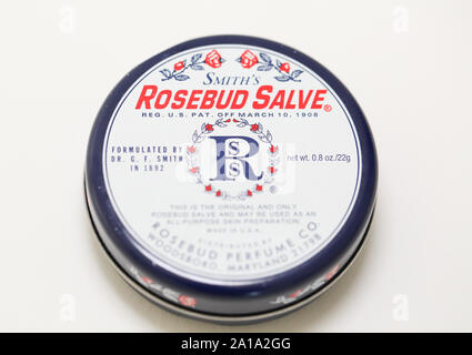 La Princeton New Jersey le 24 septembre 2019:SMITH'S ROSEBUD ROSEBUD SALVE TIN SOCIÉTÉ PARFUM Banque D'Images