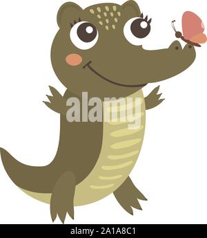 Croc avec papillon, illustration, vecteur sur fond blanc. Illustration de Vecteur